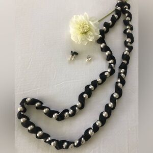 Black Ribbon and White Pearl necklace